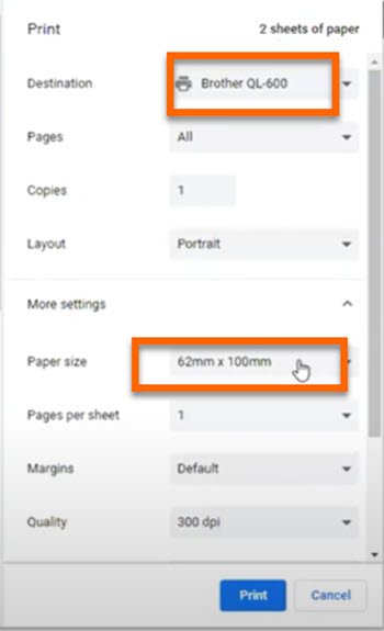 Setting Label Dimensions in Your Printer Settings