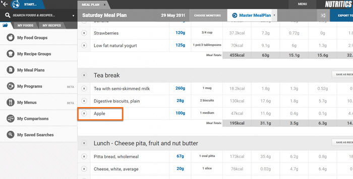 Rearranging Foods in a Meal Plan