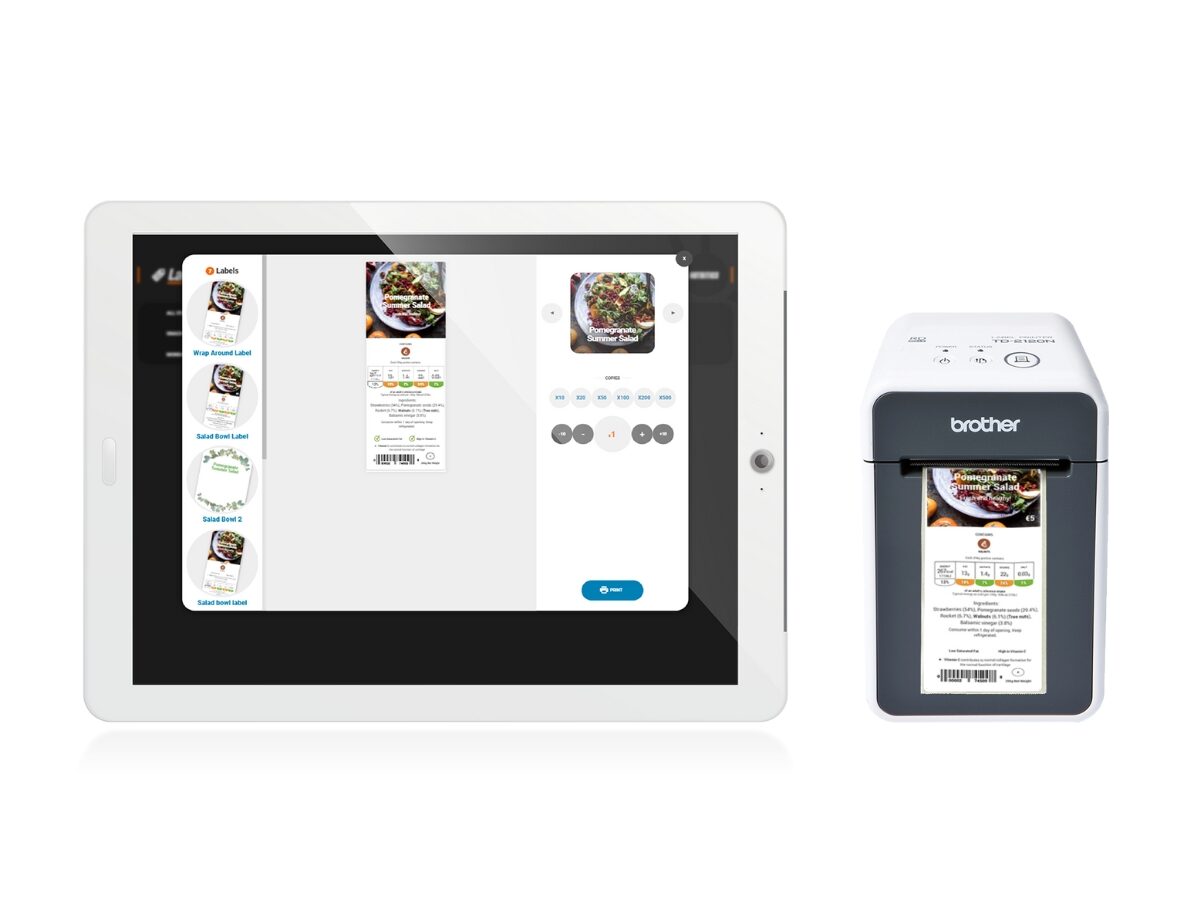 Image of tablet and label scanner using our Labelmagic food labelling software.