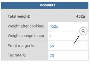 screenshot of nutritics showing magnifying glass