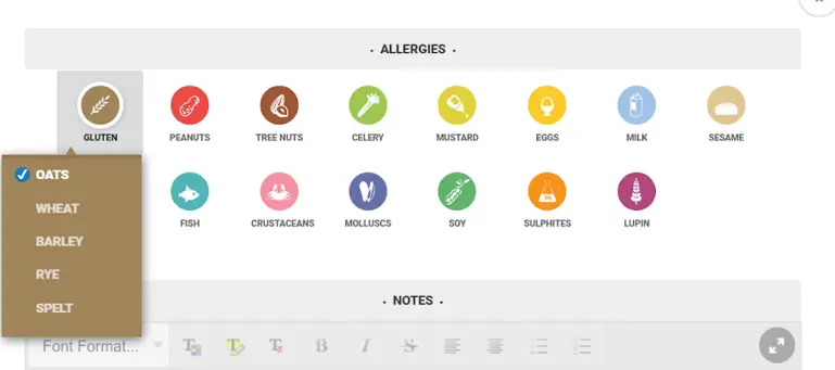 allergens shown in nutritics