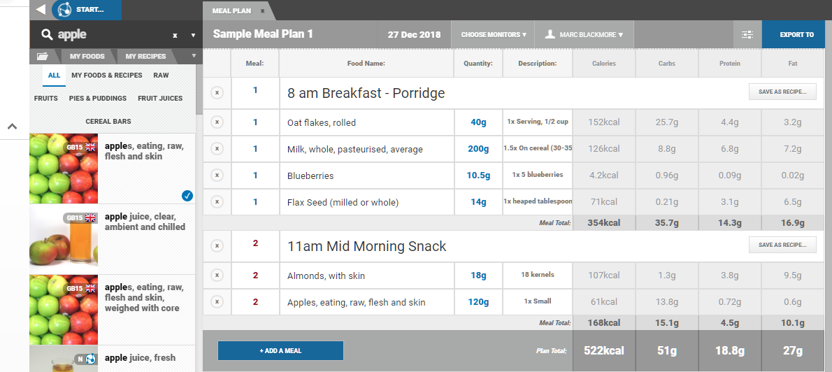 Creating a Meal Plan Nutrition Analysis Tutorials Nutritics User Guide