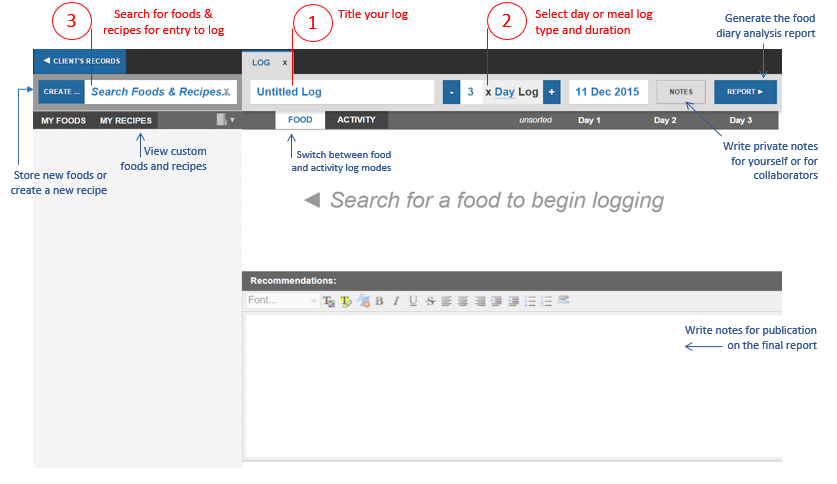 food and activity log