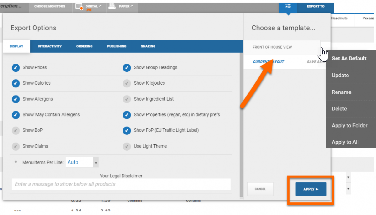 Saving a menu template in Nutritics