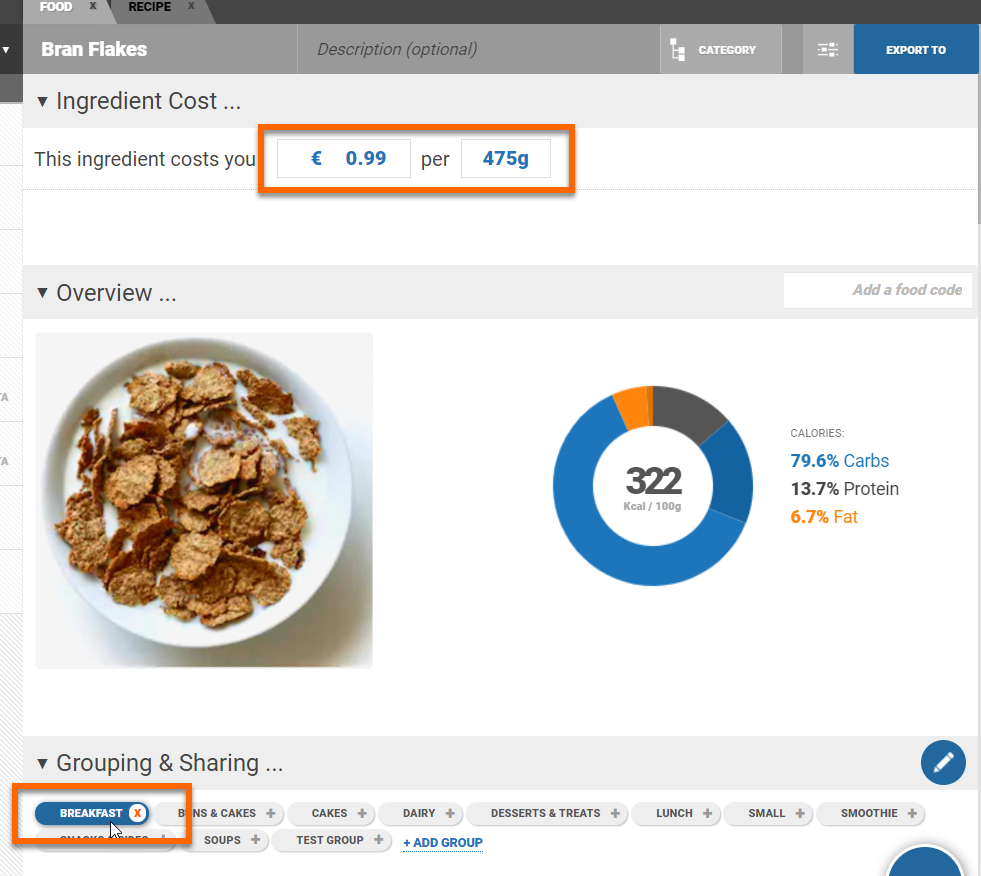 Adding an Individual Food to the Database Nutrition Analysis