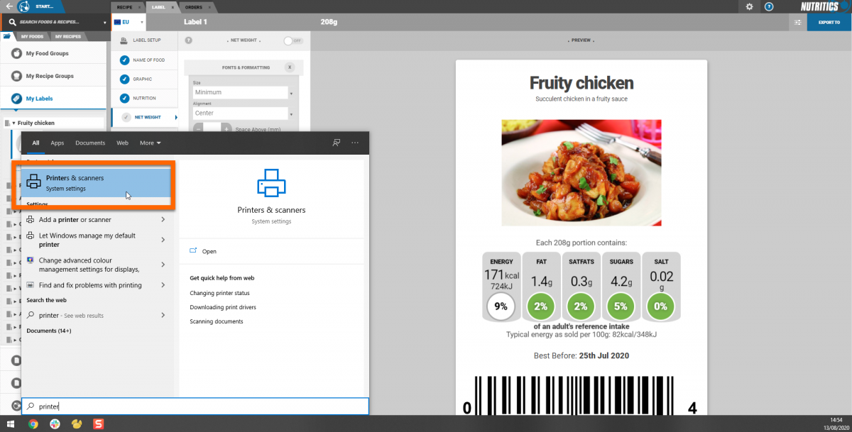 Setting Label Dimensions in Your Printer Settings Nutrition Analysis Tutorials Nutritics