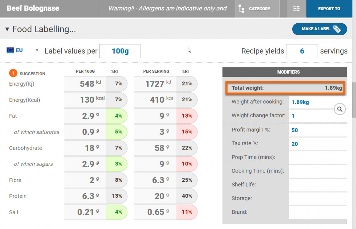 Waste Calculator Nutrition Analysis Tutorials Nutritics User Guide
